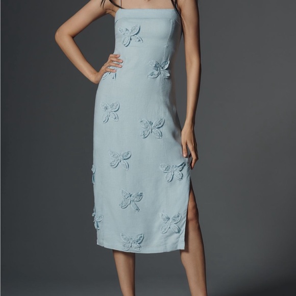 maeve linen blend appliqu midi dress New Anthropologie Maeve Linen Blend Applique Midi Dress Size MP